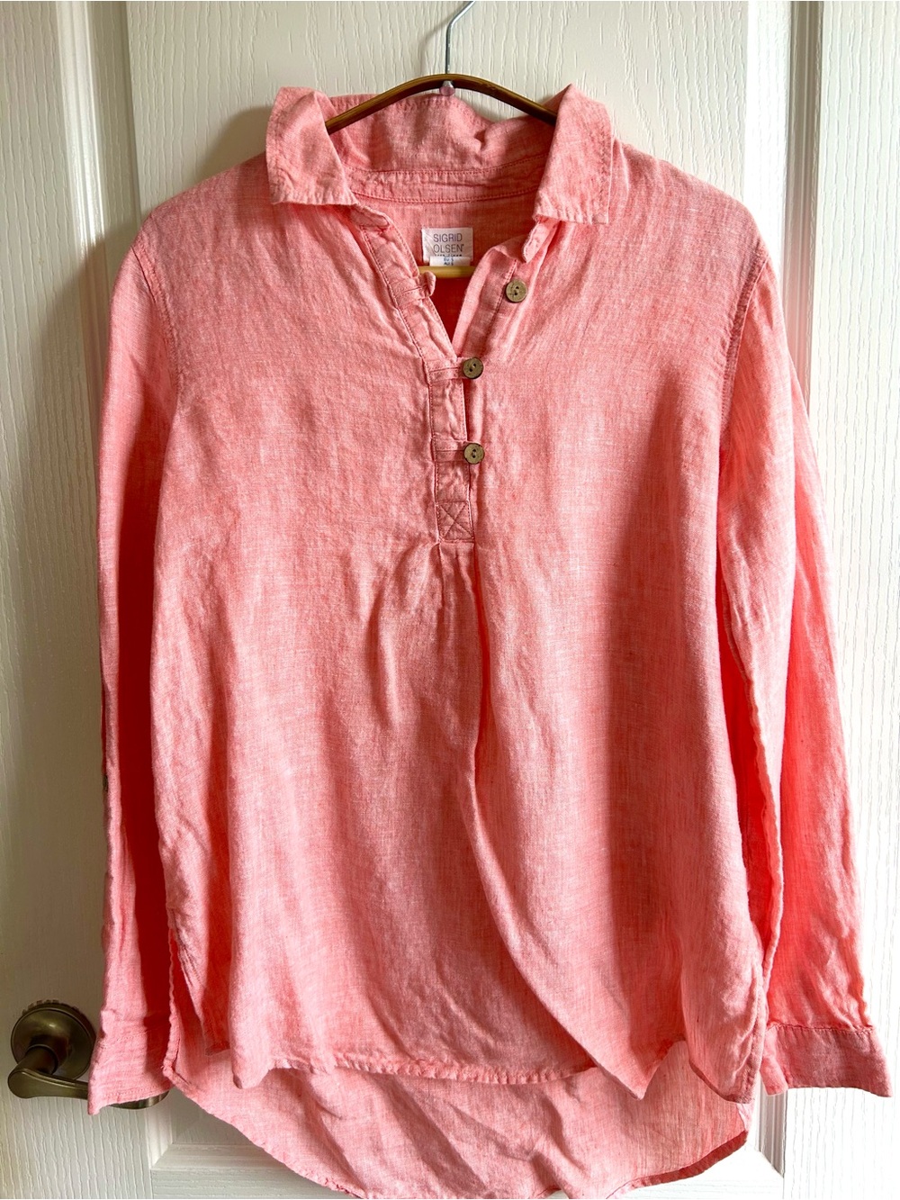 Sigrid Olsen Coral Linen Long Sleeve Tunic-Small